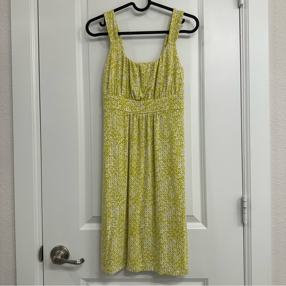 Ann Taylor Petite Yellow and White Abstract Patterned Midi Dress Empire Waist XS